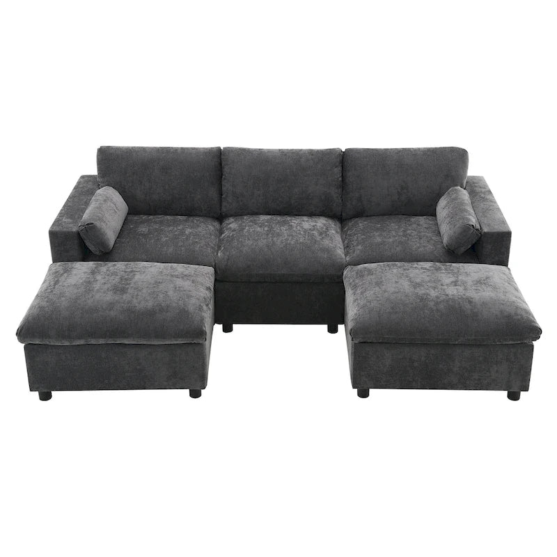 Canapé modulaire en chenille 86,5 avec pochettes de rangement, poufs mobiles