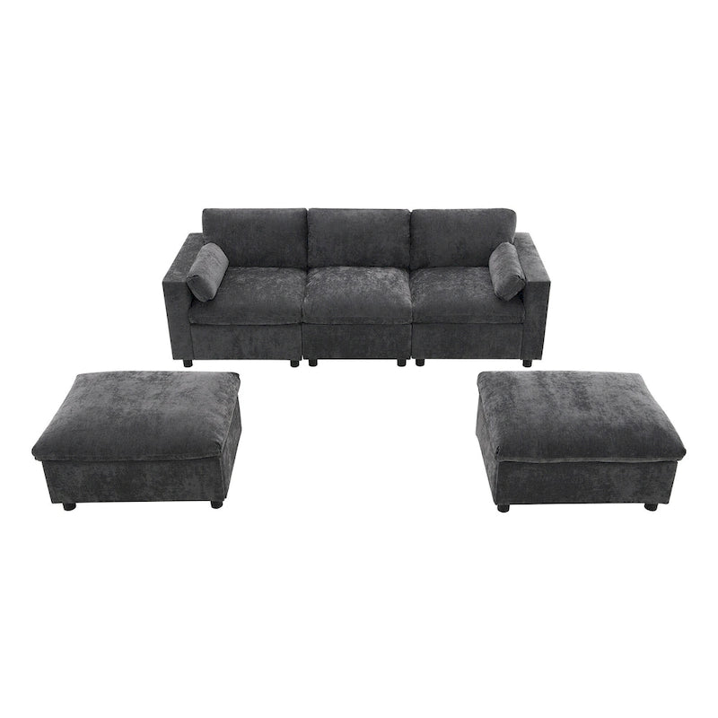 Canapé modulaire en chenille 86,5 avec pochettes de rangement, poufs mobiles