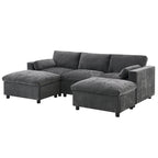 Canapé modulaire en chenille 86,5 avec pochettes de rangement, poufs mobiles