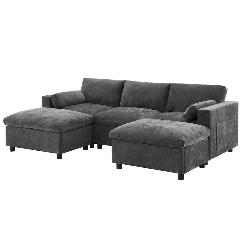 Canapé modulaire en chenille 86,5 avec pochettes de rangement, poufs mobiles