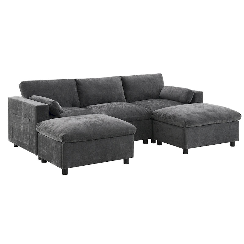 Canapé modulaire en chenille 86,5 avec pochettes de rangement, poufs mobiles