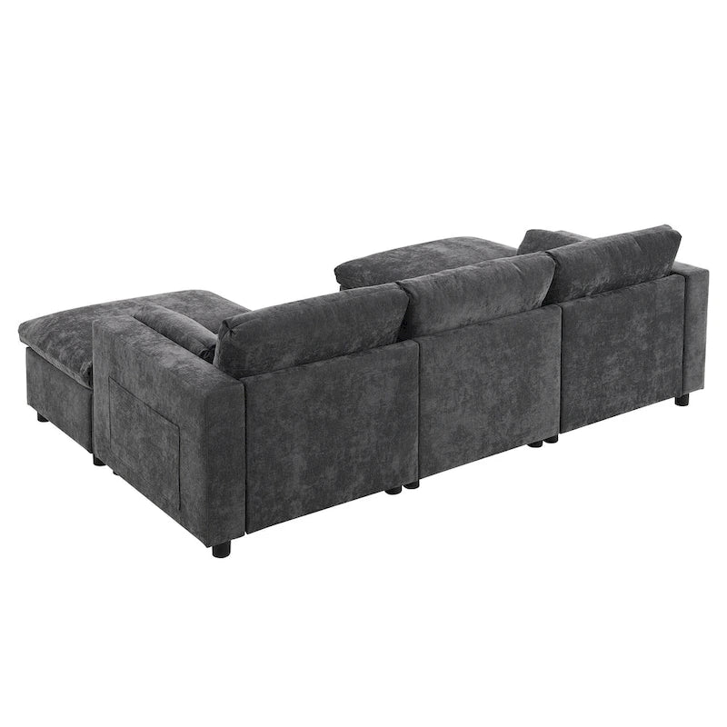 Canapé modulaire en chenille 86,5 avec pochettes de rangement, poufs mobiles