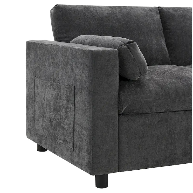 Canapé modulaire en chenille 86,5 avec pochettes de rangement, poufs mobiles