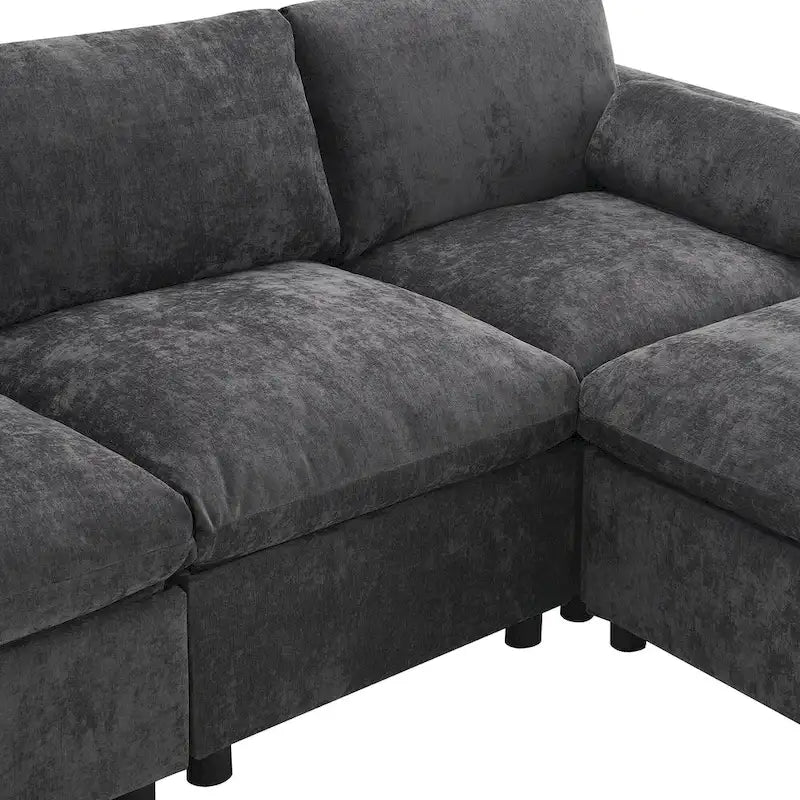 Canapé modulaire en chenille 86,5 avec pochettes de rangement, poufs mobiles