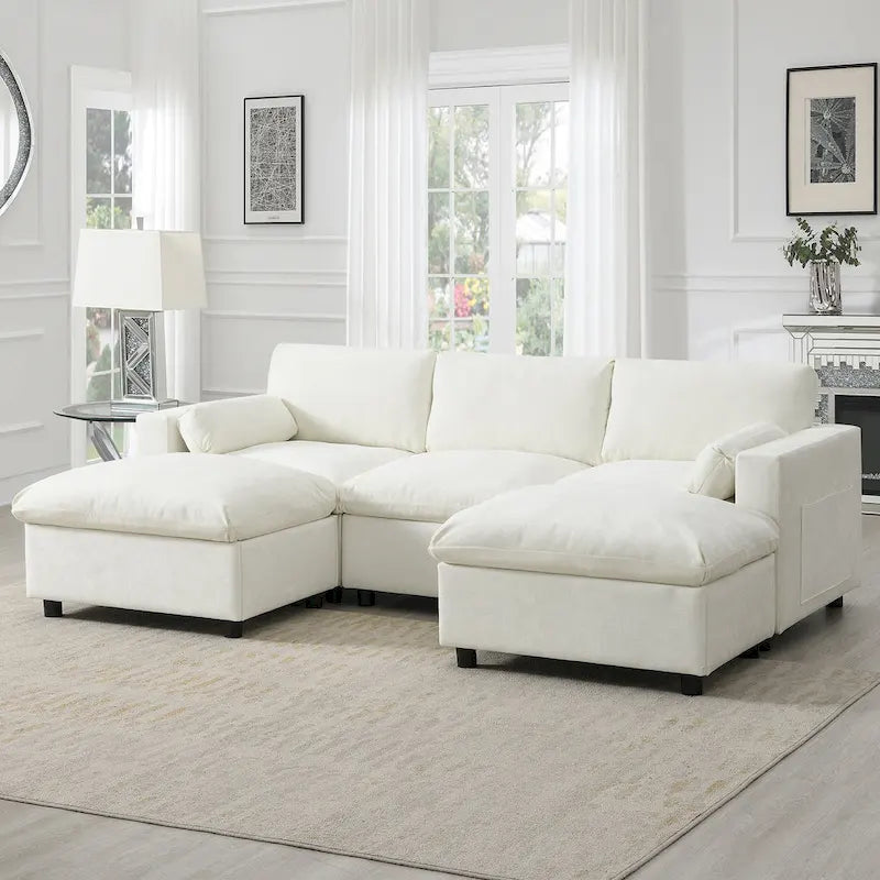 Canapé modulaire en chenille 86,5 avec pochettes de rangement, poufs mobiles