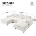 Canapé modulaire en chenille 86,5 avec pochettes de rangement, poufs mobiles