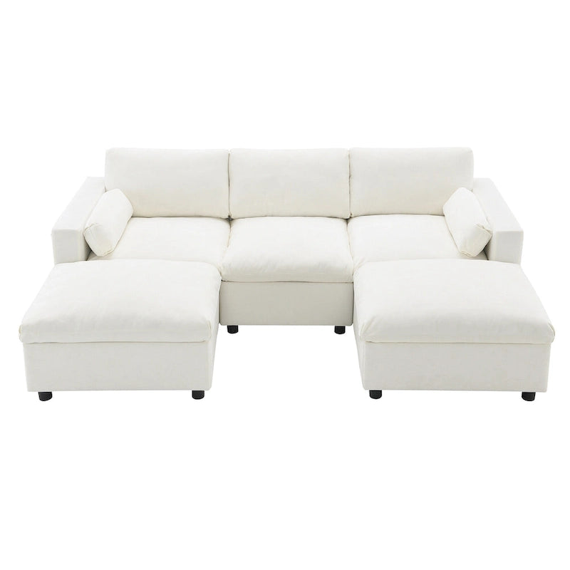 Canapé modulaire en chenille 86,5 avec pochettes de rangement, poufs mobiles