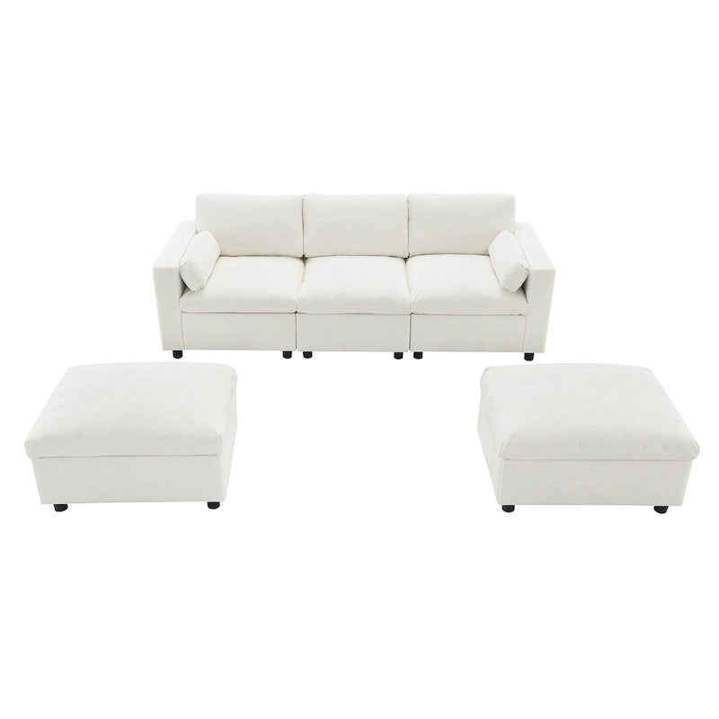 Canapé modulaire en chenille 86,5 avec pochettes de rangement, poufs mobiles