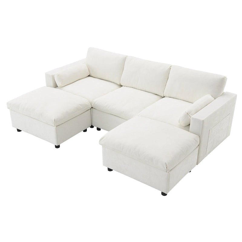 Canapé modulaire en chenille 86,5 avec pochettes de rangement, poufs mobiles