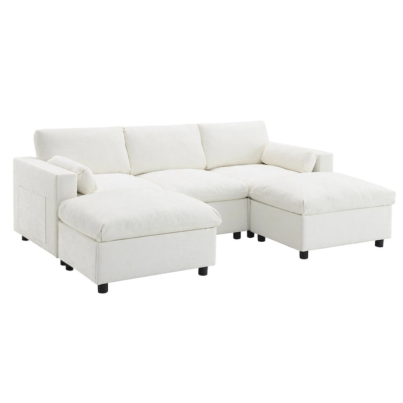 Canapé modulaire en chenille 86,5 avec pochettes de rangement, poufs mobiles