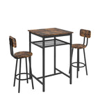 Ensemble de salle à manger moderne 3 pièces avec table carrée, séparation et 2 tabourets de bar