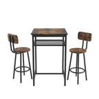 Ensemble de salle à manger moderne 3 pièces avec table carrée, séparation et 2 tabourets de bar