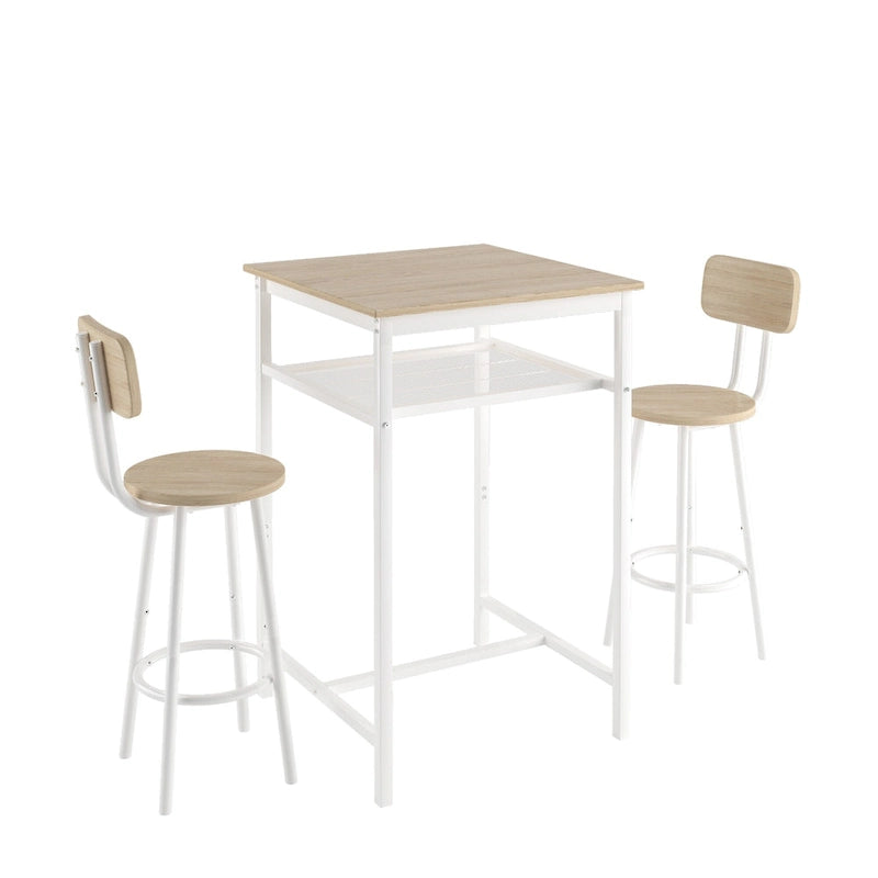 Ensemble de salle à manger moderne 3 pièces avec table carrée, séparation et 2 tabourets de bar
