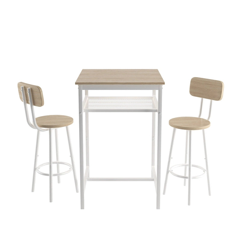Ensemble de salle à manger moderne 3 pièces avec table carrée, séparation et 2 tabourets de bar