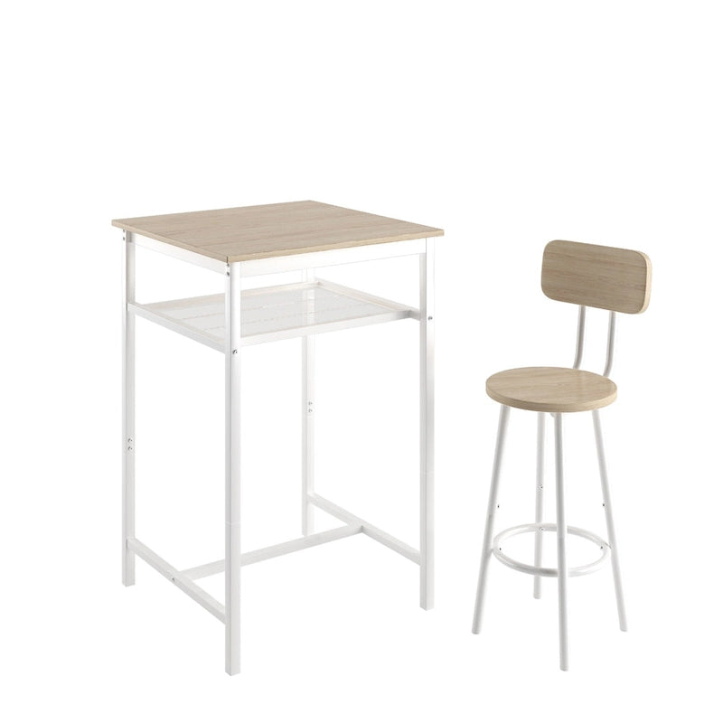 Ensemble de salle à manger moderne 3 pièces avec table carrée, séparation et 2 tabourets de bar