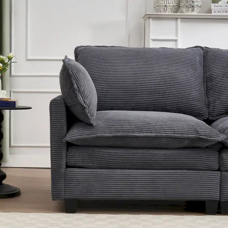 102 Velvet U-Shaped Sectional Sofa with Ottoman & Lumbar Pillows