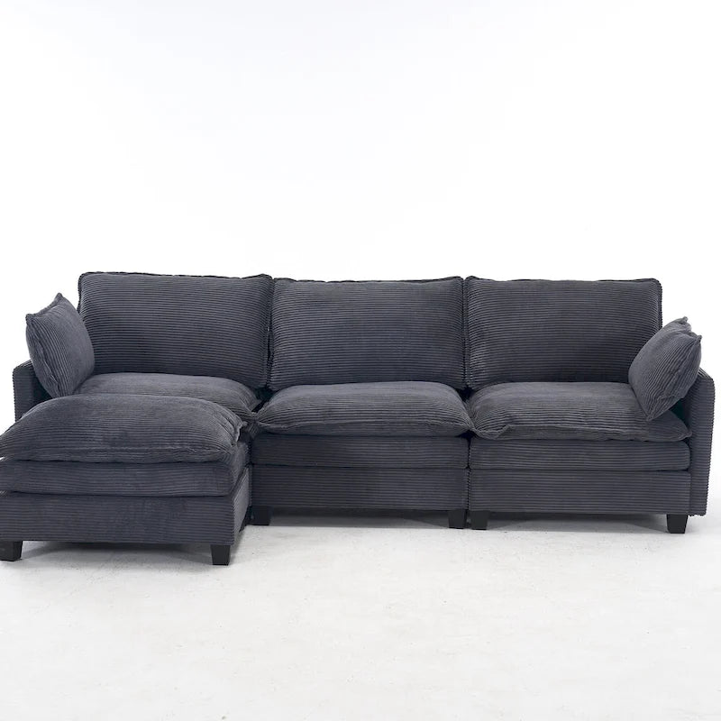 102 Velvet U-Shaped Sectional Sofa with Ottoman & Lumbar Pillows