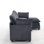 102 Velvet U-Shaped Sectional Sofa with Ottoman & Lumbar Pillows