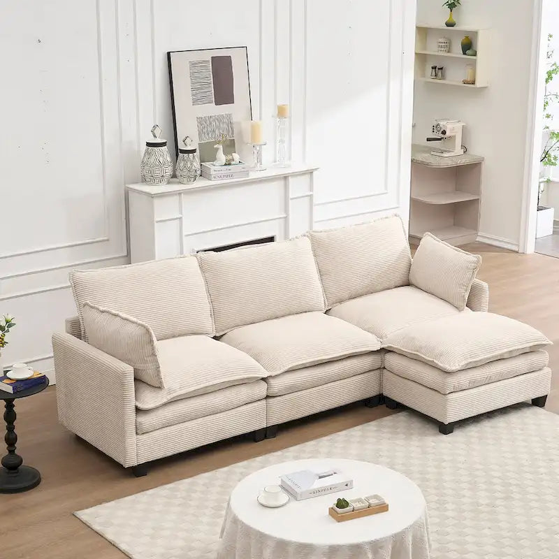 102 Velvet U-Shaped Sectional Sofa with Ottoman & Lumbar Pillows