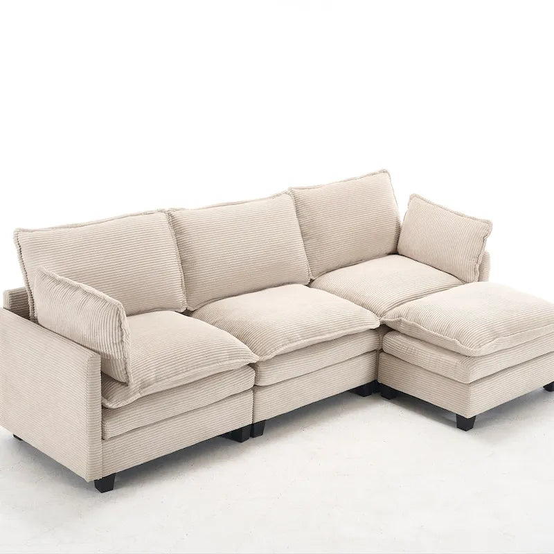 102 Velvet U-Shaped Sectional Sofa with Ottoman & Lumbar Pillows