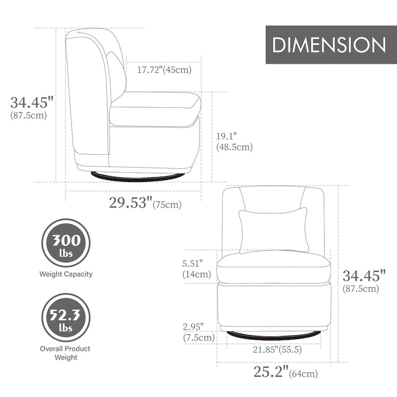Fauteuil d'appoint pivotant sans accoudoirs en chenille