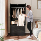 Armoire Closet with 2 Shutter Doors,Hanging Rods and 2 Drawers