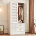 Armoire Closet with 2 Shutter Doors,Hanging Rods and 2 Drawers