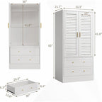 Armoire Closet with 2 Shutter Doors,Hanging Rods and 2 Drawers