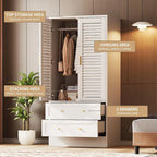 Armoire Closet with 2 Shutter Doors,Hanging Rods and 2 Drawers