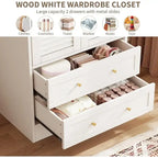Armoire Closet with 2 Shutter Doors,Hanging Rods and 2 Drawers