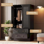 Armoire Closet with 2 Shutter Doors,Hanging Rods and 2 Drawers