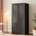 Armoire Closet with 2 Shutter Doors,Hanging Rods and 2 Drawers