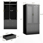 Armoire Closet with 2 Shutter Doors,Hanging Rods and 2 Drawers