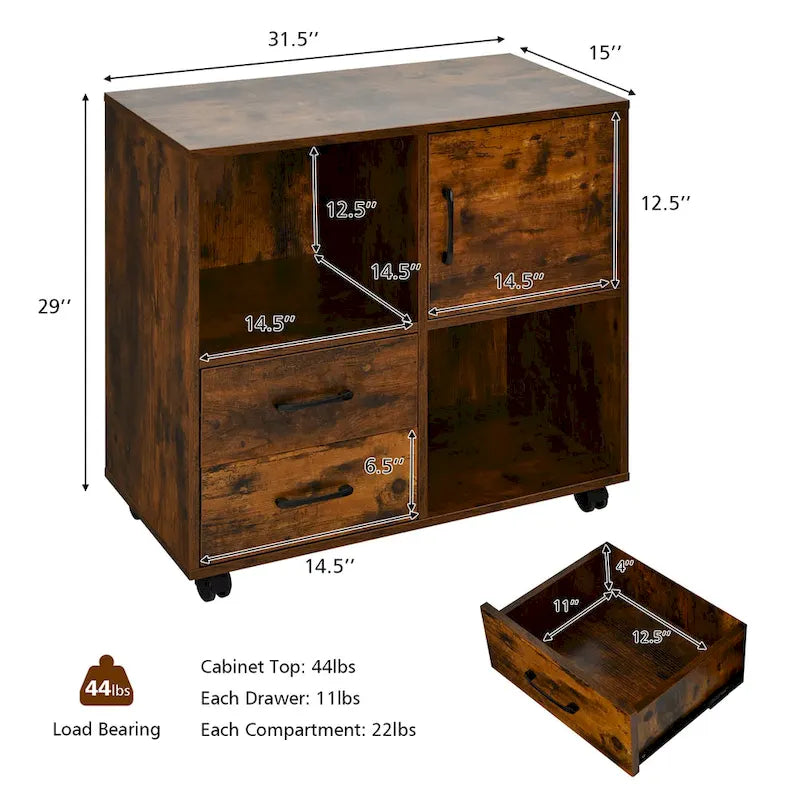 Costway File Cabinet Mobile Lateral Printer Stand with Storage Shelves