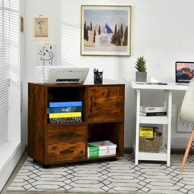 Costway File Cabinet Mobile Lateral Printer Stand with Storage Shelves