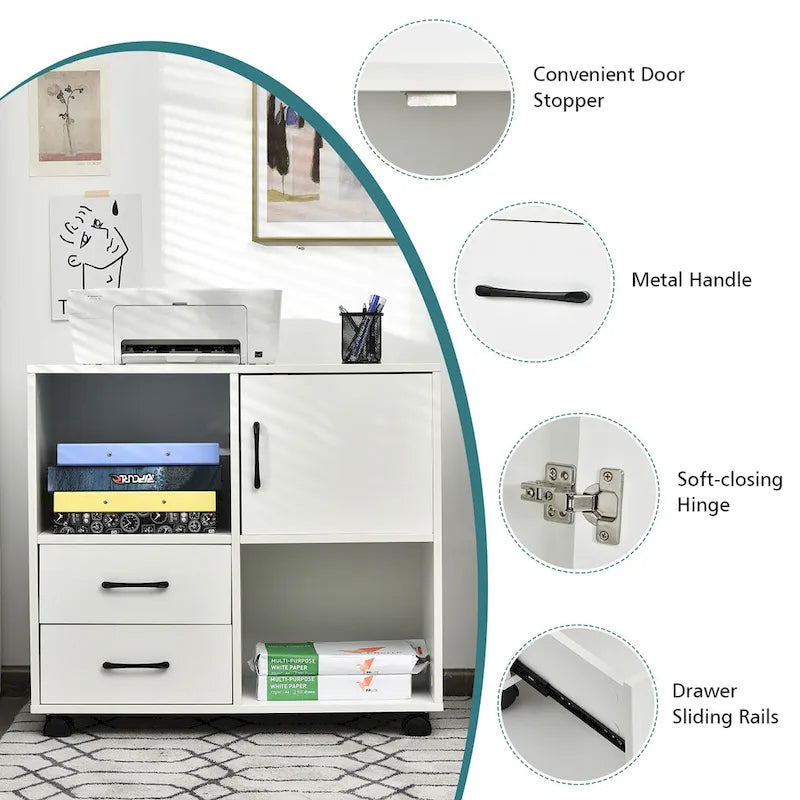 Costway File Cabinet Mobile Lateral Printer Stand with Storage Shelves