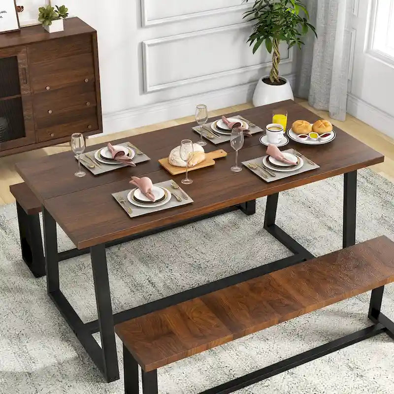 Costway Grande table à manger de 63 po pour 4 à 6 personnes avec métal robuste - Voir les détails