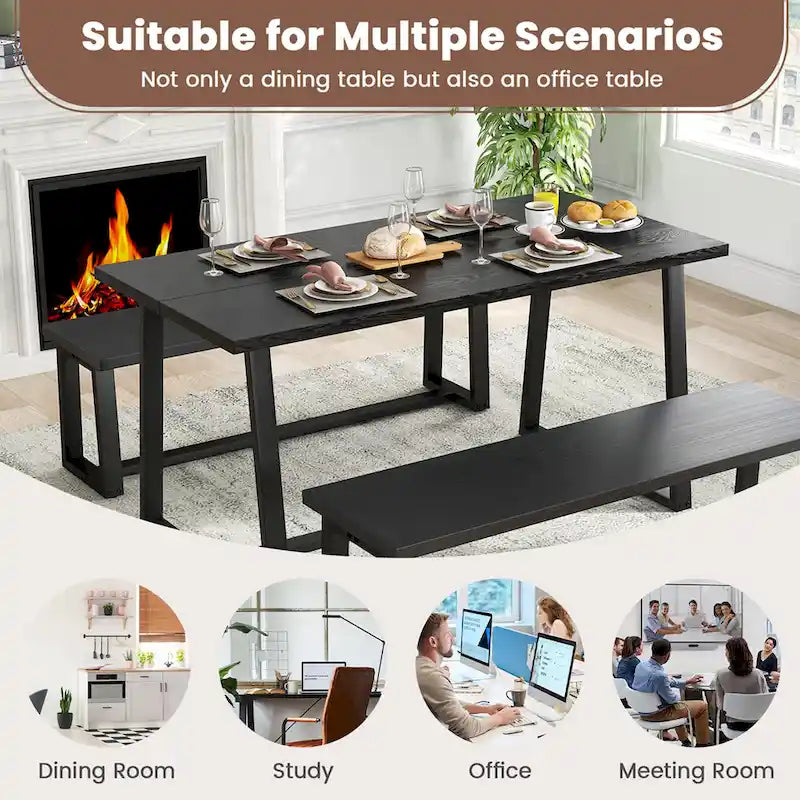 Costway Grande table à manger de 63 po pour 4 à 6 personnes avec métal robuste - Voir les détails