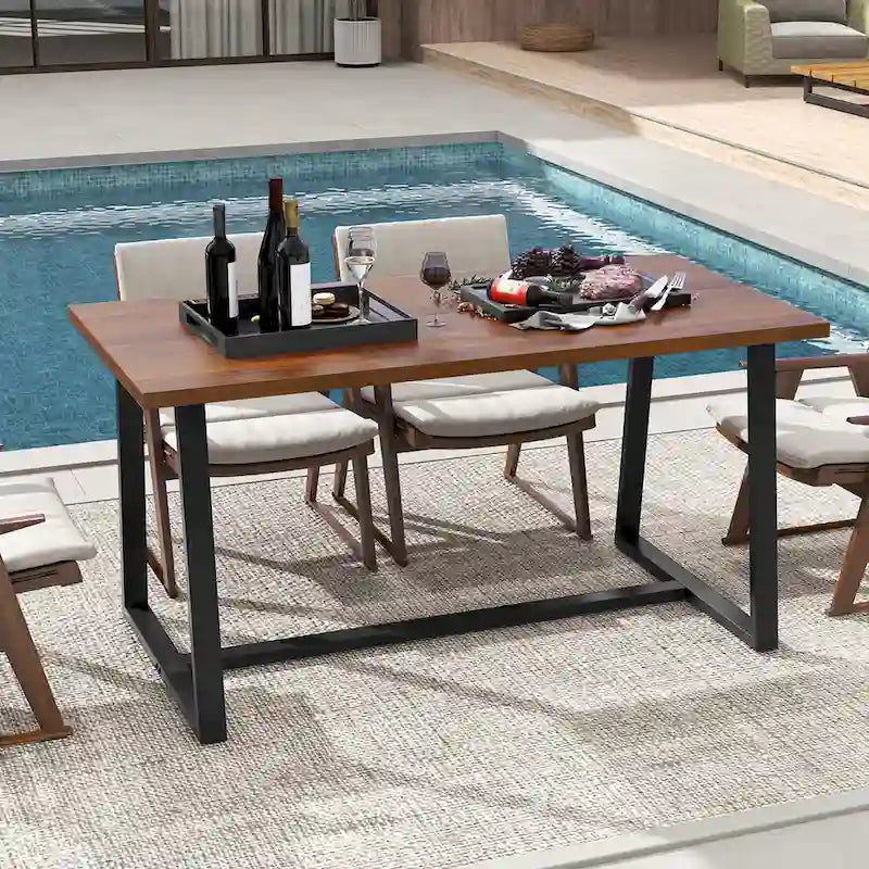 Costway Grande table à manger de 63 po pour 4 à 6 personnes avec métal robuste - Voir les détails