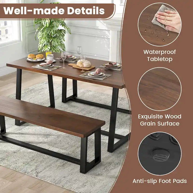 Costway Grande table à manger de 63 po pour 4 à 6 personnes avec métal robuste - Voir les détails