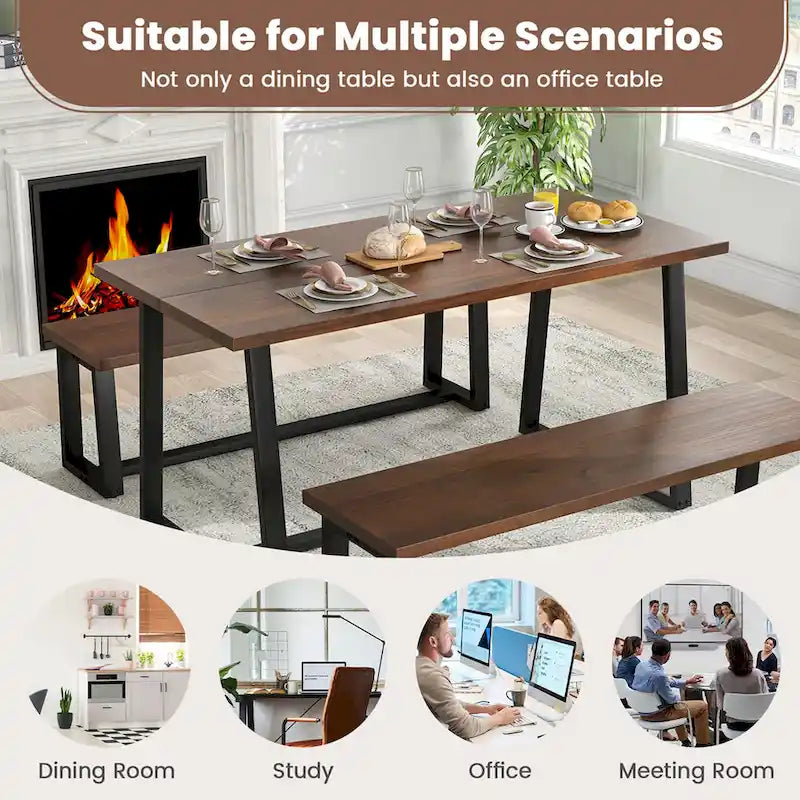 Costway Grande table à manger de 63 po pour 4 à 6 personnes avec métal robuste - Voir les détails