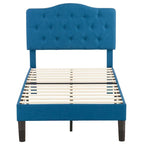 VECELO Modern Tufted Upholstered Bed Frame with Height- Adjustable Headboard,Dark Blue
