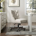 Chaise de bureau capitonnée réglable en tissu peluche uni - 41,5 - Beige et gris