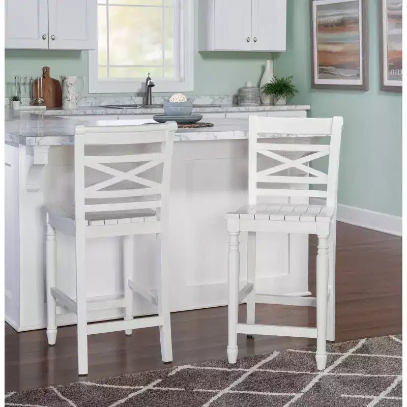 Tabouret de bar à hauteur de comptoir Bristol X Back de 24,25 po, blanc - Powell Company