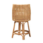 Baxton Studio Bella Tabouret de bar hauteur comptoir en rotin marron naturel/blanc : Polyester rembourré, cadre en acajou, aucun assemblage requis