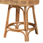 Baxton Studio Bella Tabouret de bar hauteur comptoir en rotin marron naturel/blanc : Polyester rembourré, cadre en acajou, aucun assemblage requis