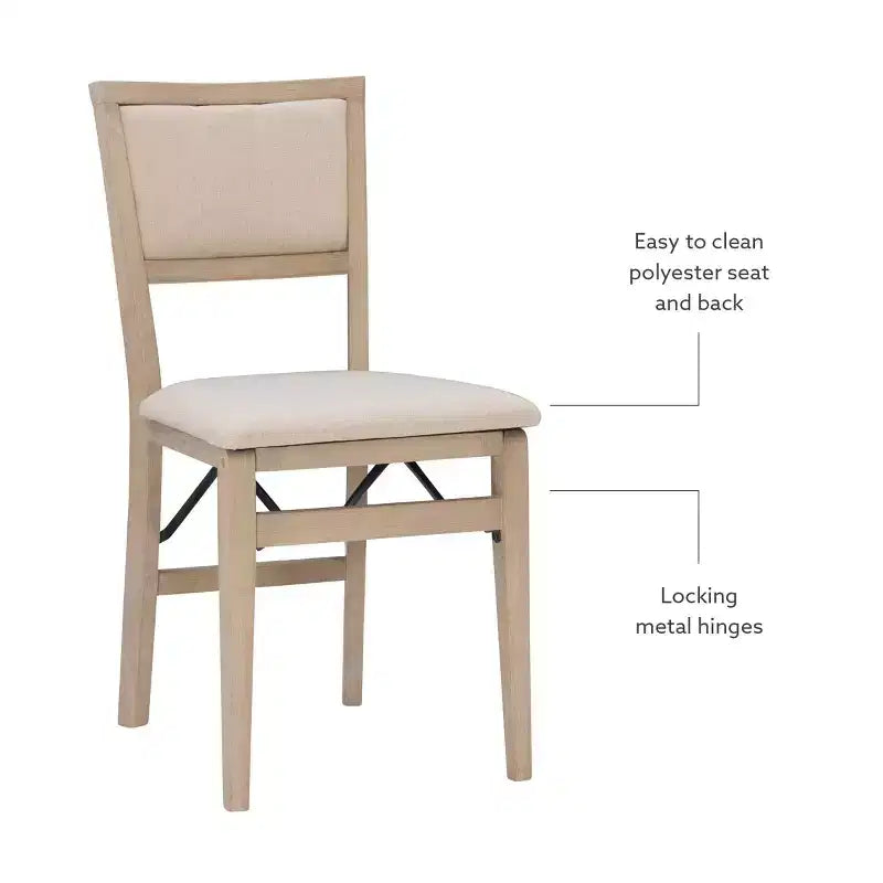 Lot de 2 chaises pliantes Claire en bois massif et assise rembourrée, finition gris délavé - Linon