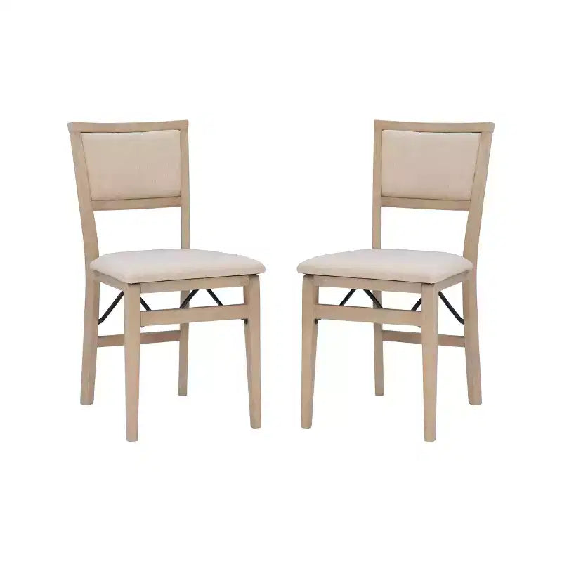 Lot de 2 chaises pliantes Claire en bois massif et assise rembourrée, finition gris délavé - Linon