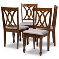4pc Augustine Fabric Upholstered Dining Chair Set - Baxton Studio: Walnut Brown Frame, Foam Padded