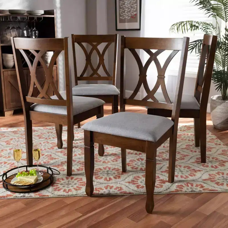 4pc Augustine Fabric Upholstered Dining Chair Set - Baxton Studio: Walnut Brown Frame, Foam Padded